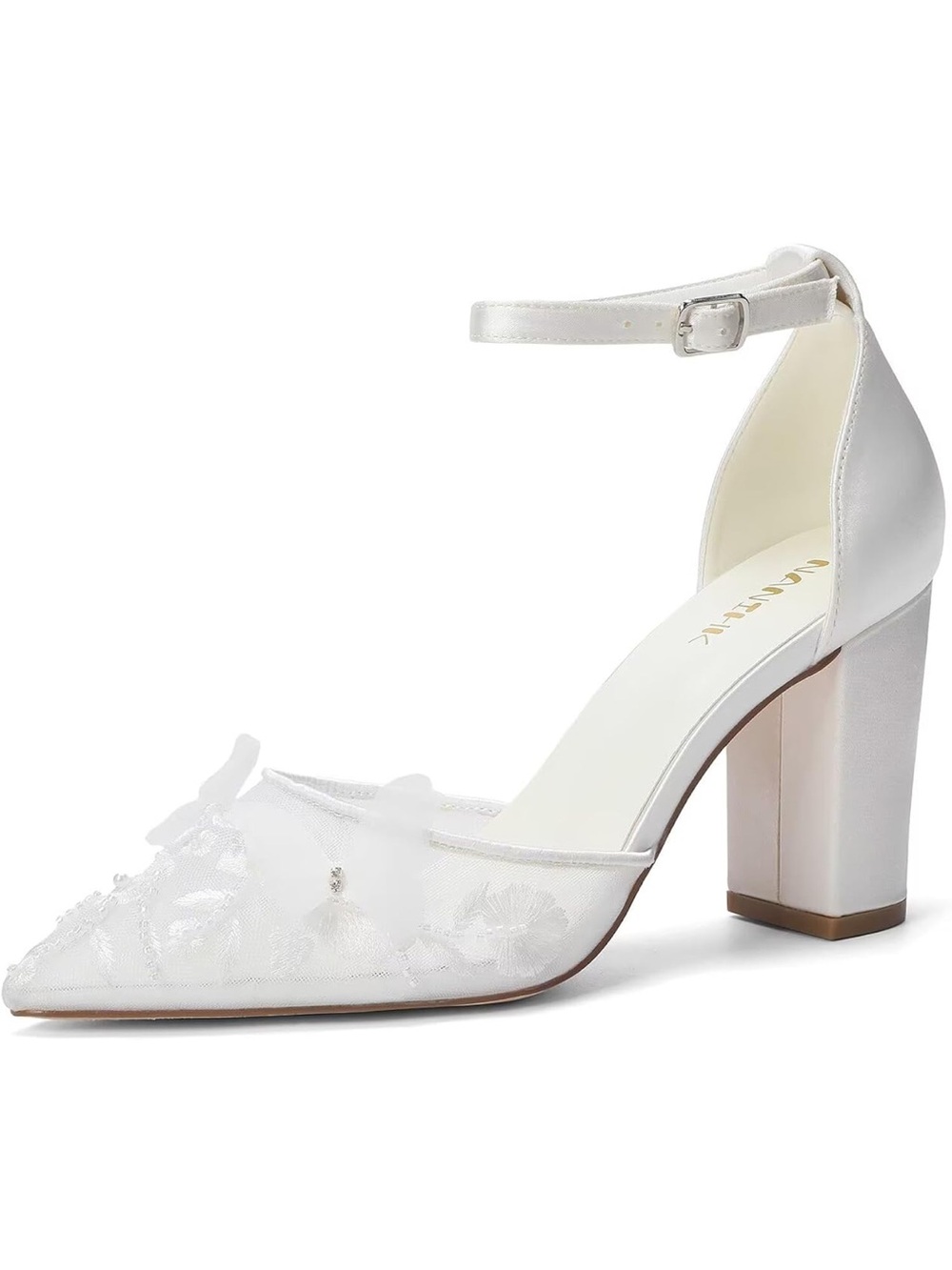 Block Heel Wedding Shoes for Bride Lace Bridal Shoes Closed Toe Wedding Heels